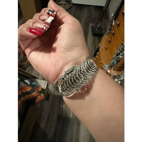 Western Squash Blossom Flower Turquoise Silver Bracelet - Picture 3 of 3